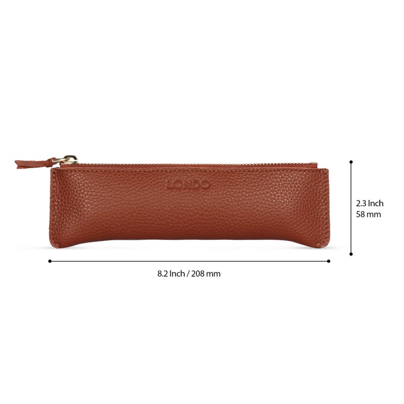 Londo Genuine Leather Pen Case with Zipper Closure, Pencil Pouch Stationery Bag - Image 2